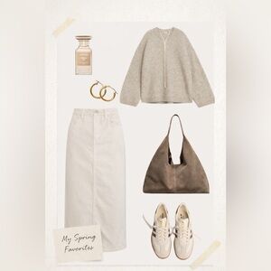 H&M Beige Denim Midi Skirt – Size 4 (EU 36) | Minimalist Capsule Wardrobe